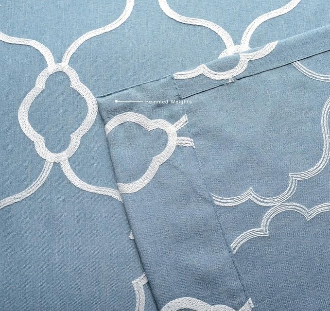 MIUCO Moroccan Embroidery Semi Sheer Curtains Faux Linen Grommet Curtains for Bedroom 52 x 63 Inch 2 Panels, Dusty Blue-Ruum Studio Home