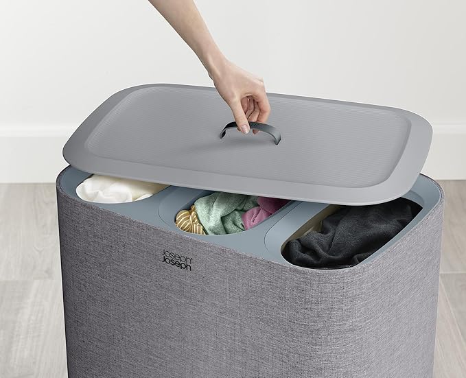 Joseph Joseph Tota Trio 90 liter/23.8 gallon Laundry Hamper Separation Basket with lid, 3 Removable Washing Bags with Handles- Gray-Ruum Studio Home