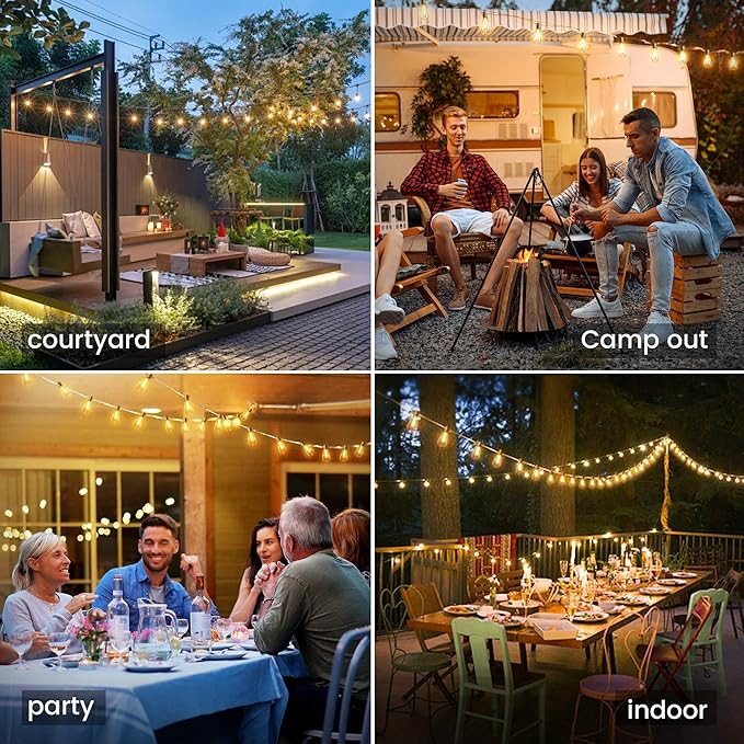 OHLUX 120FT Solar String Lights Outdoor with Remote, 2200K Soft Warm Patio Lights with 52 Shatterproof ST38 Tear-Drop LED Filament Bulbs, Dimmable Outside Edison Hanging Light for Backyard Deck Roof-Ruum Studio Home