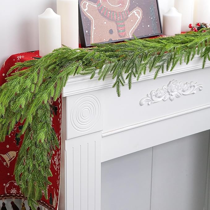 Watayo 2 Pcs Christmas Norfolk Pine Garland, 6 Ft Dense Real Touch Pine Garland Ornament, Realistic Artificial Pines Greenery Garlands for Mantle, Table, Fireplace, Indoor, Outdoor Xmas Decoration-Ruum Studio Home