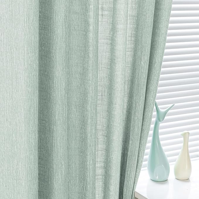 MYSKY HOME Living Room Curtains 84 Inches Long Semi Sheer Light Filtering Privacy Drapes for Bedroom Rod Pocket Textured Boho Home Decor, Backdrop Curtain for Parties, 50" x 84", Aqua, 2 Panels-Ruum Studio Home