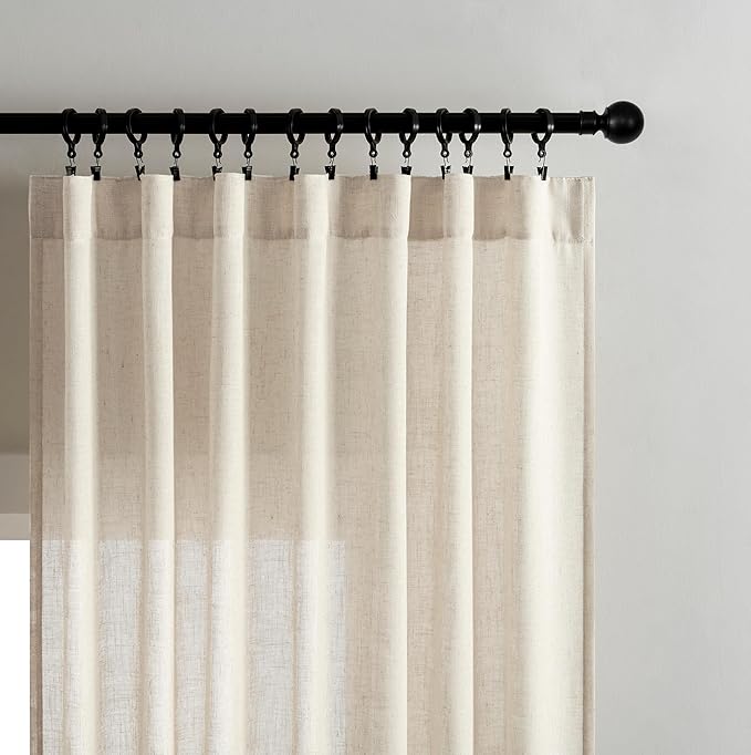 Joydeco Custom Linen Curtains for Living Room, Semi-Sheer Curtain 1 Panel Light Filtering Rod Pocket Back Tab (Linen, Custom Size)-Ruum Studio Home