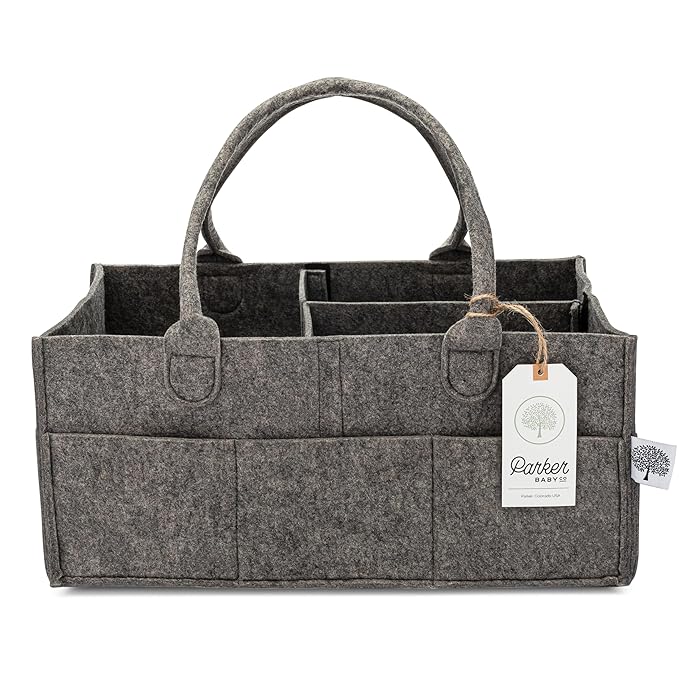 Parker Baby Co. Diaper Caddy - Nursery Storage Bin and Car Organizer for Diapers and Baby Wipes - Charcoal, Large-Ruum Studio Home