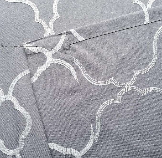 Miuco Moroccan Embroidered Semi Sheer Curtains Faux Linen Grommet Curtain Panels for Bedroom 52 x 95 Inch 2 Panels, Grey-Ruum Studio Home