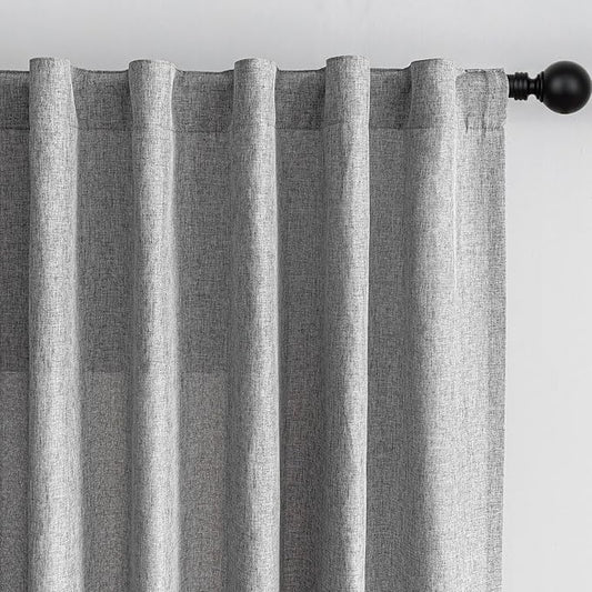 MYSKY HOME Living Room Curtains 84 Inches Long Semi Sheer Light Filtering Privacy Drapes for Bedroom Linen Look Textured Boho Home Decor, Backdrop Curtain for Parties, 50" x 84", Dove Grey, 2 Panels-Ruum Studio Home