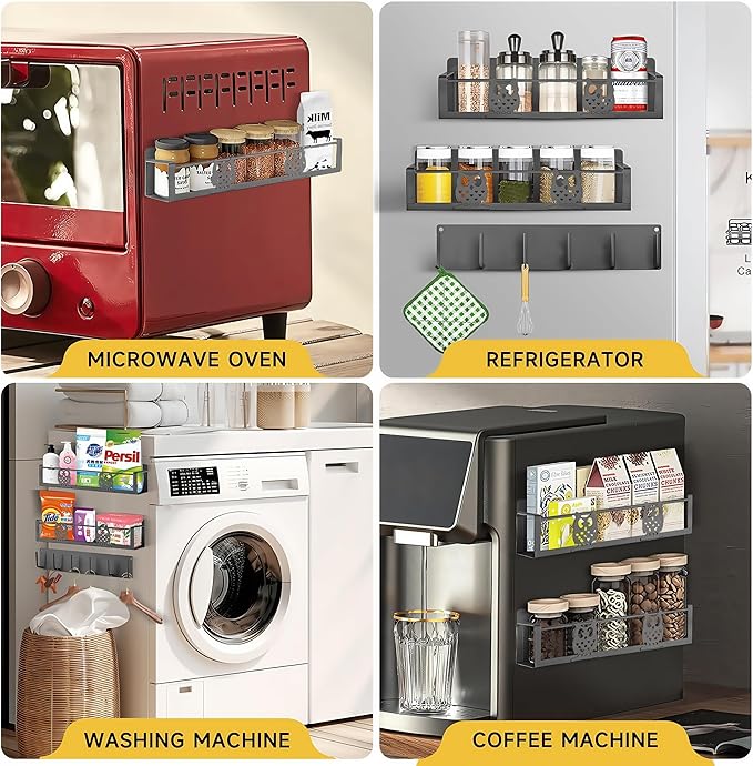 Spice Rack Magnetic for Fridge,Magnetic Fridge Shelf,Spice Shelf,Condiment Organizer,Refrigerator Organizers and Storage with Magnetic Hooks,Owl Kitchen Decor(Gray)-Ruum Studio Home