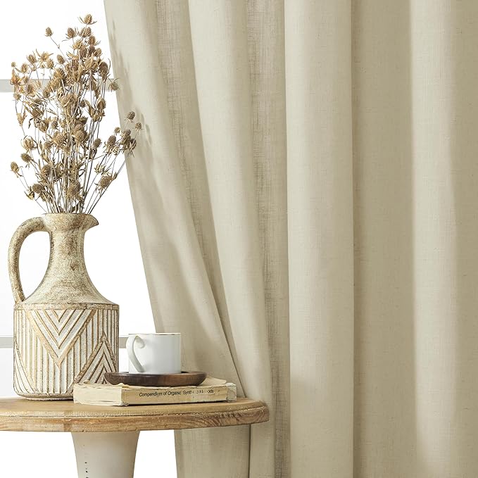 Joydeco Linen Curtains - 108 Inch Length, 2 Panels Set for Living Room, Light Filtering (W52 x L108 Inch, Pistachio Shell)-Ruum Studio Home