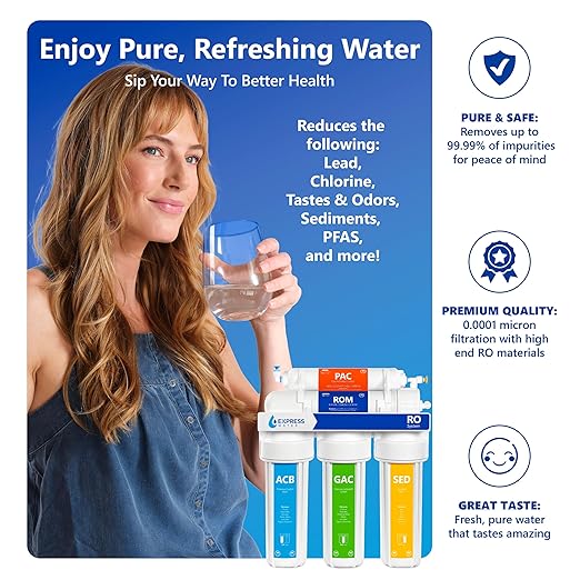 Express Water RO5DX Reverse Osmosis Filtration NSF Certified 5 Stage RO System with Faucet and Tank – Under Sink Water Plus 4 Filters – 50 GPD, 14 x 17 x 5, White-Ruum Studio Home