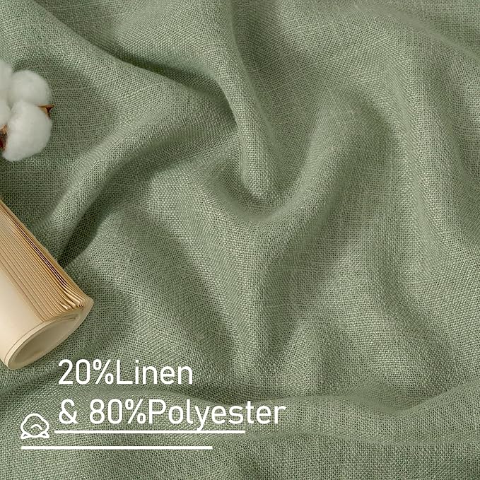 LAMIT Semi Sheer Linen Curtains 36 Inch Length, Light Filtering Panels Bronze Grommet Boho Neutral Christams Window Drapes for Kitchen/Small Windows/Cafe, Sage Green, 34 x 36 Inch, 2 Panels-Ruum Studio Home