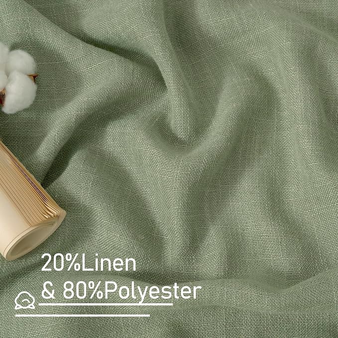 LAMIT Linen Blended Curtains 63 Inches Long, Soft Thick Linen Textured Light Filtering Drapes Bronze Gromment Small Window Drapes for Bedroom/Kitchen/Basement, 2 Panels, 34 x 63 Inch, Sage Green-Ruum Studio Home