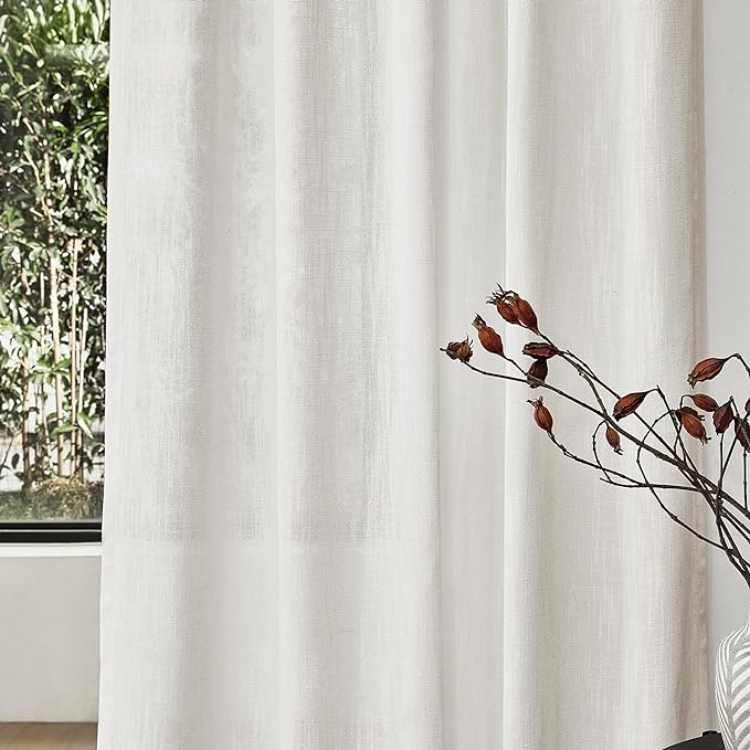 MYSKY HOME Extra Long Curtains for Living Room, Soft Cotton Fabric Boho Window Curtain Drapes Light Filtering Semi Sheer Backdrop Panels, 50 x 102 Inches, Natural, 2 Pieces-Ruum Studio Home