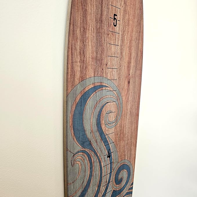 Wooden Surfboard Wall Decor Growth Chart - Surf Board Wall Decor for Kids Room, Wooden Growth Chart for Wall, Surfboard Wall Art, Surfboards for Decoration - Blue Wave (9.5"x 45")-Ruum Studio Home