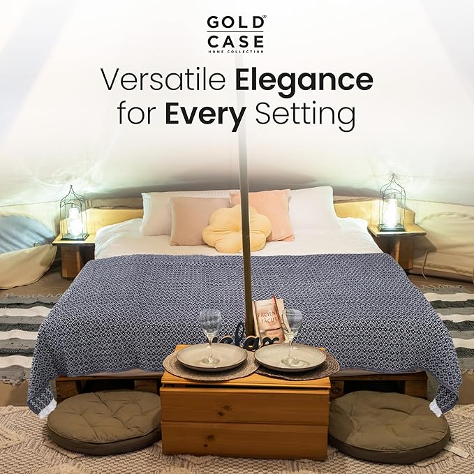 Gold Case Throw Blanket for Bed – 100% Recycled Turkish Cotton Bed Blanket – Decorative Throw Cotton Blankets for Living Room & Bedroom – Retro Black Woven Queen Blankets – 90x90-Ruum Studio Home