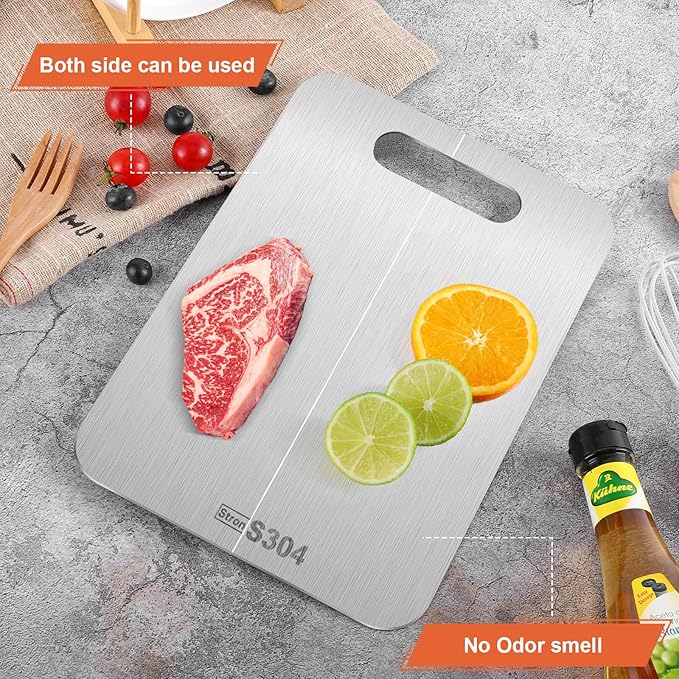 Stron- Dura Cutting Board - 304 Food Grade Stainless Steel Cutting Boards for Kitchen- for cutting Meat, Fruit, Vegetables, Outdoor or Indoor 11.5" X 8" (1, Small)-Ruum Studio Home