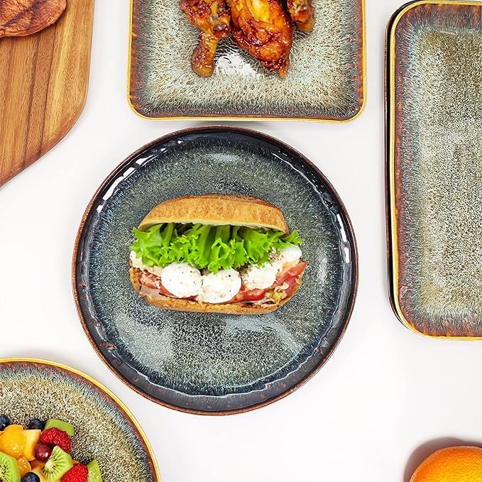 Ceramic Dinner Plates Dish Set,Set of 4,for Lunch snacks -Microwave Oven & Dishwasher Safe,Scratch Resistant,Dinnerware Kitchen Porcelain Serving Dishes 10 Inch Round-Ruum Studio Home