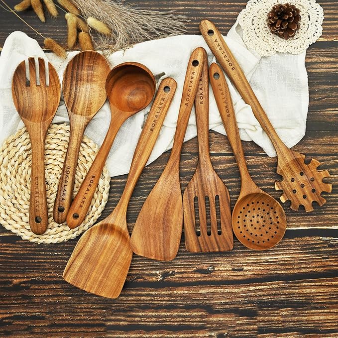 Teak Wooden Spoons for Cooking - 8Pcs Kitchen Utensils Set With Spatulas-Ruum Studio Home