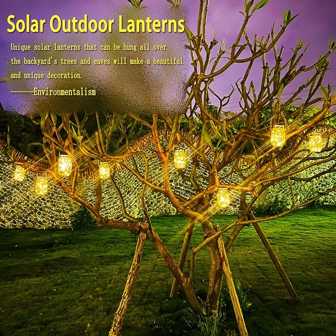 Cooo 12 Pack Solar Lanterns Outdoor Waterproof Upgraded Crystal Glass Solar Mason Jar Lights 30 LED 215% Larger SolarPanel, Anti-Rust Lid๏ผJust a Little More,Get Double The Delight-Warm White๏ผ
