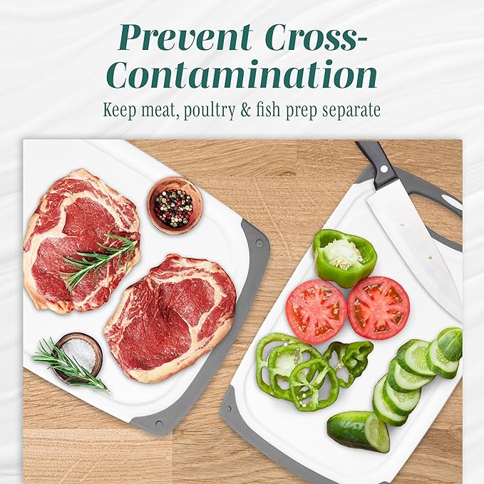 Cutting Boards for Kitchen - BPA-Free Chopping Board - Different Sizes & Non Slip Handles - Reversible, Large Cutting Board Set - Unique Gifts for Cooks Who Have Everything - 3-Pack Gray-Ruum Studio Home