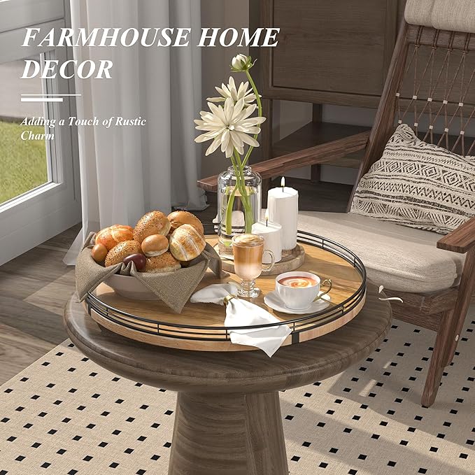 16" Lazy Susan Oak Wood Turntable Organizer for Cabinet, Farmhouse Round Wooden Large Lazy Susan Organization and Storage for Dining Table, Pantry, Kitchen, Bathroom, Countertop, Cupboard, Home Decor-Ruum Studio Home