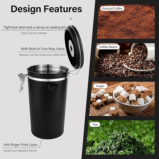 malmo Coffee Canister Set of 3, Airtight Coffee Container with Date Tracker Lid, Stainless Steel Canister for Kitchen Food Storage (Black, 180oz)-Ruum Studio Home