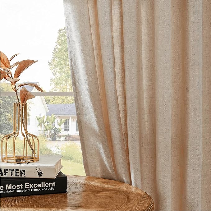 Joydeco Linen Curtains for Living Room,Light Filtering Rod Pocket Back Tab Semi Sheer Drapes Window Long Curtains 72 inches Long Sheer Bliss-Ruum Studio Home