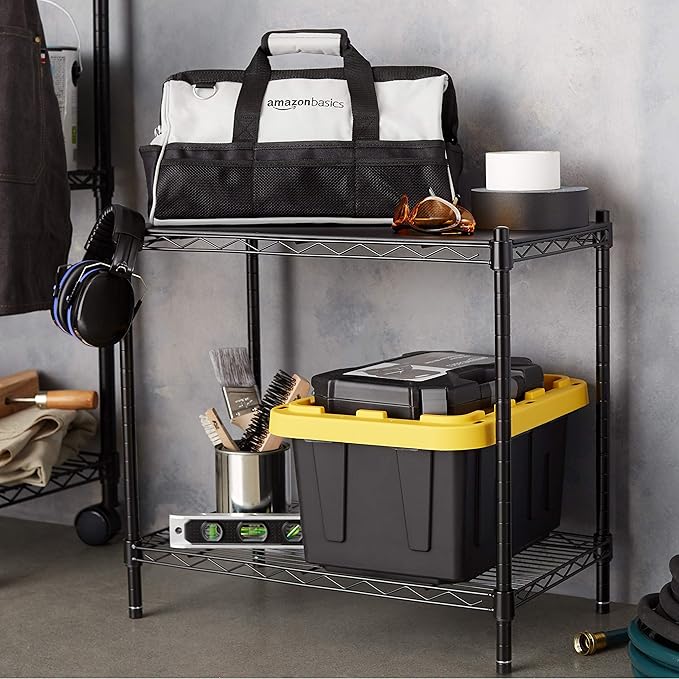 Amazon Basics 2-Shelf Stackable Storage, 13.3" D x 23.2" W x 22.2" H, Black-Ruum Studio Home