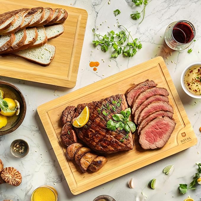 Chopping Board Set of 2 - Wooden Cutting Boards for Kitchen Meal Prep & Serving - Bamboo Wood Cutting Board Set - Charcuterie & Chopping Butcher Block for Meat - Kitchen Gadgets Gift-Ruum Studio Home