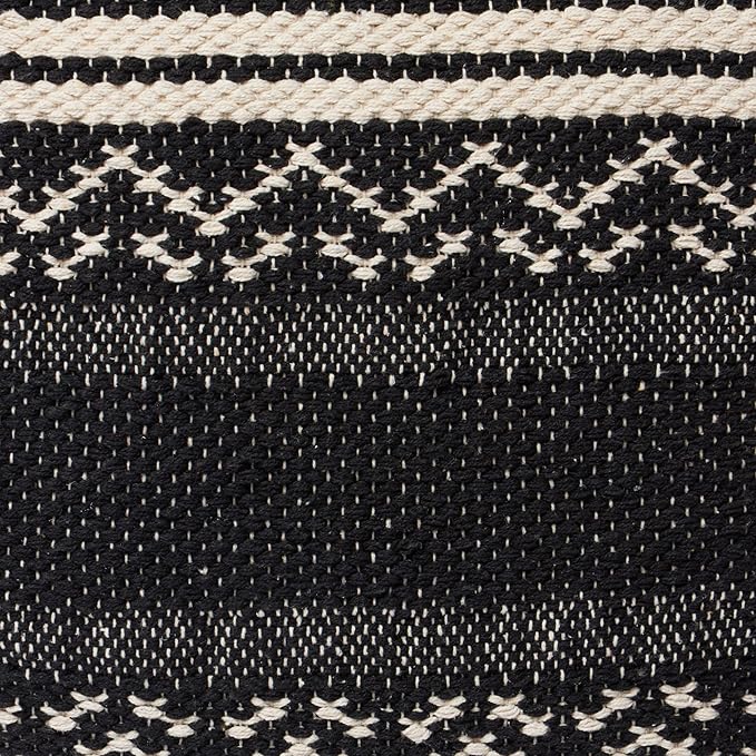 REDEARTH · Tufted Pouf Ottoman with Filler Textured Storage Cube Bean Bag Pouffe Footrest for Living Room, Bedroom, Nursery, Kidsroom; 100% Cotton (17.5"X17.5"X17.5", Ziggurat Obsession Black)-Ruum Studio Home