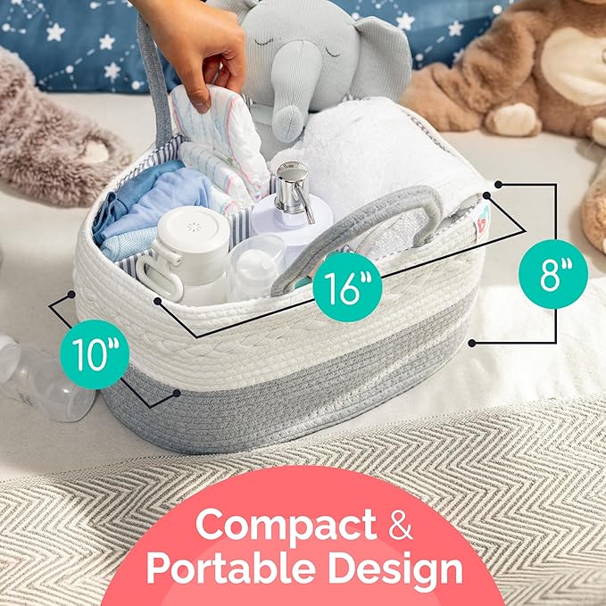 Rope Diaper Caddy - Storage for Baby and Toddler Items - Portable Cotton Organizer Easily Holds Diapers, Wipes, Clothing - Useful for Nursery, Bedroom (Gray, Extra Large)-Ruum Studio Home