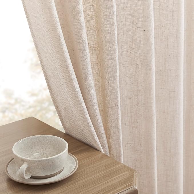 Joydeco Linen Curtains for Living Room,Semi Sheer Drapes Window Long Curtains 72 inches Long Pink Beige-Ruum Studio Home