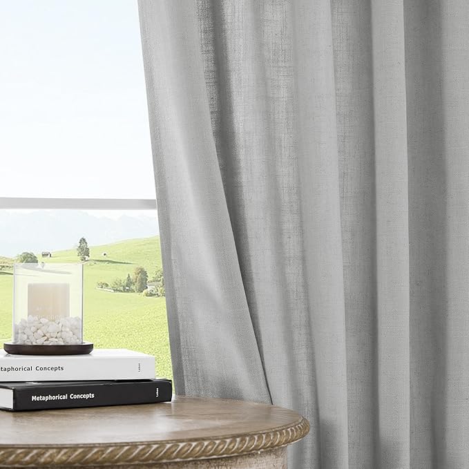 Joydeco Linen Curtains for Living Room,Light Filtering Rod Pocket Back Tab Semi Sheer Drapes Window Long Curtains 96 inches Long Ebony Grey-Ruum Studio Home