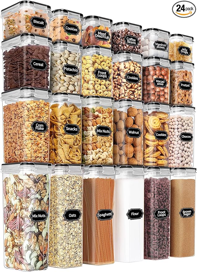 PRAKI Airtight Food Storage Containers Set with Lids - 24 PCS, BPA Free Kitchen and Pantry Organization, Plastic Leak-proof Canisters for Cereal Flour & Sugar - Labels & Marker-Ruum Studio Home