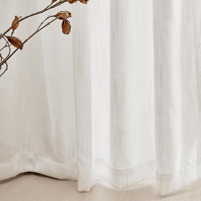 MYSKY HOME Short Curtains for Small Kitchen Windows 45 inches Length, Linen Look Curtain Drapes Cotton Polyester Blend, Soft Fabric Light Filtering Privacy Protect, 50 x 45 inches, Natural, 2 PCs-Ruum Studio Home