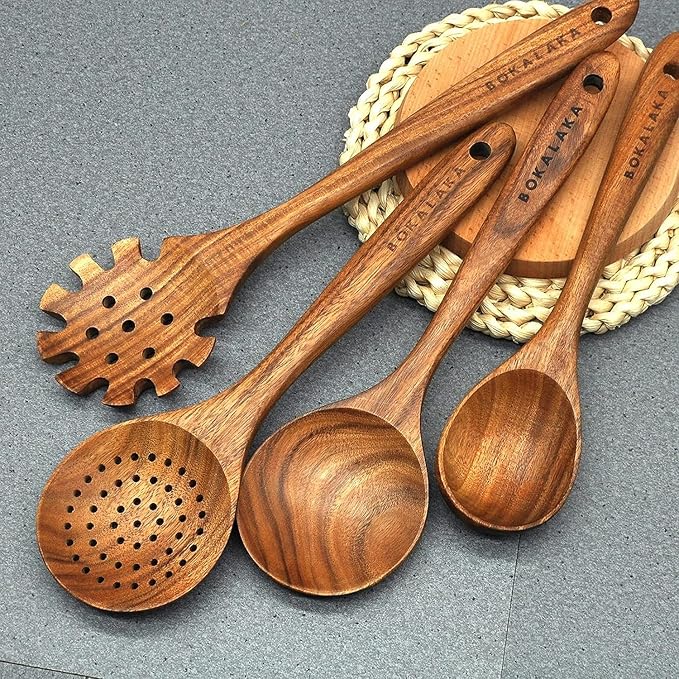 7-Piece Wooden Cooking Utensil Set - Teak Spatula and Spoons for Kitchen-Ruum Studio Home