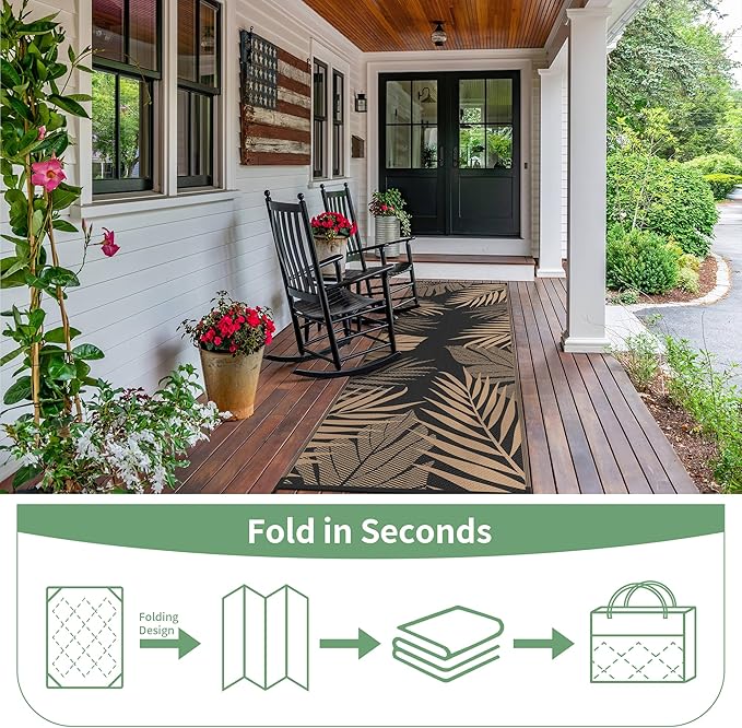 GENIMO Outdoor Rug 2.5' x 8' Waterproof for Patios Clearance, Reversible Outdoor Plastic Straw Camping Rug Carpet, Large Area Rugs Mats for RV, Camper, Deck, Balcony, Porch, Beach, Picnic, Black&Brown-Ruum Studio Home