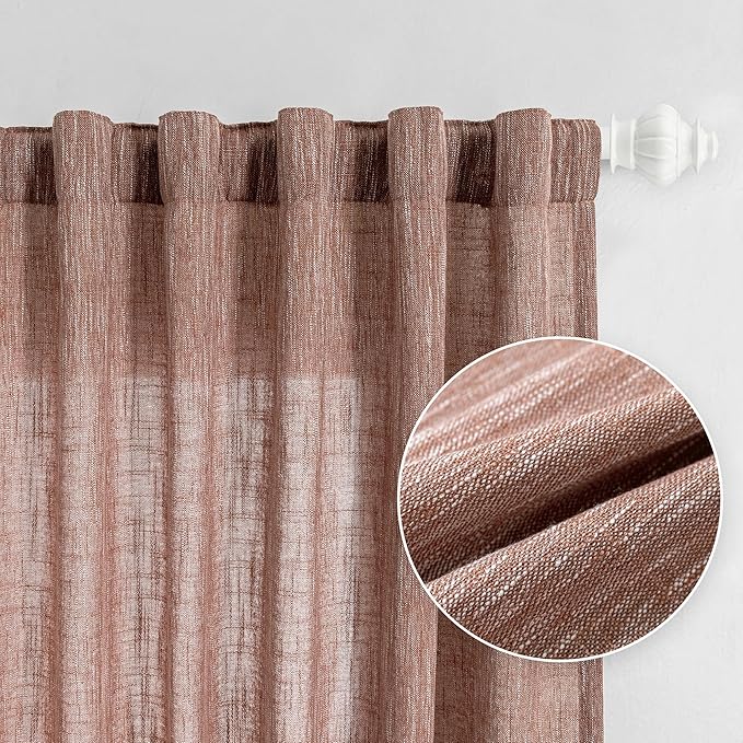 MYSKY HOME Living Room Curtains for Windows, Linen Look Texture Semi Sheers Boho Drapes Extra Long Floor Length Curtain Panels Soft Cotton Fabric, 50 x 108 Inch, Brick Red, 2 PCs-Ruum Studio Home