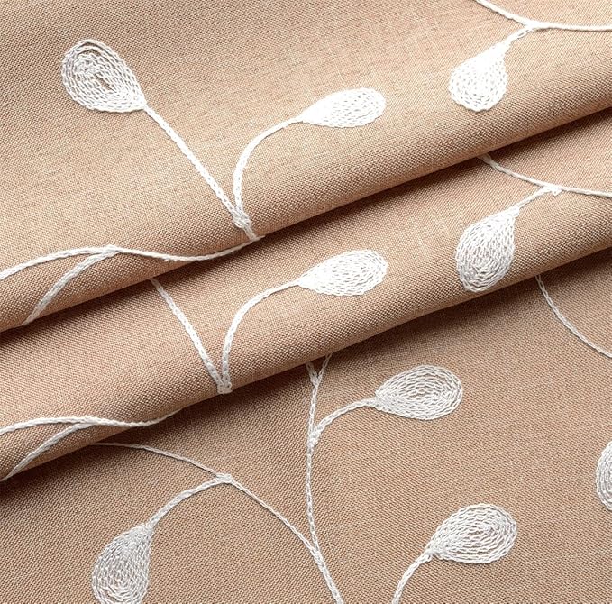 MIUCO Floral Embroidered Semi Sheer Curtains Faux Linen Grommet Curtains for Living Room 52 x 84 Inch 2 Panels Set, Taupe-Ruum Studio Home
