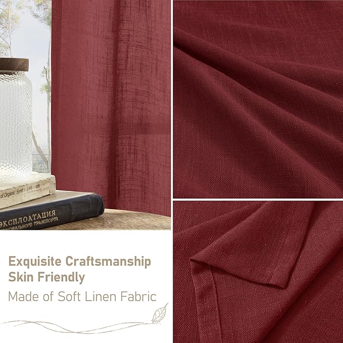 LAMIT Red Linen Curtains 40 Inches Long for Kitchen, Semi Sheer Light Filtering Panels Bronze Grommet Christmas Decor Drapes for Small Windows/Bathroom, 2 Panels Set, Burgundy Red, 34 x 40 Inch-Ruum Studio Home