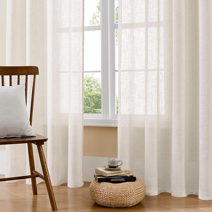 Joydeco Light Filtering Curtains 90 Inch Length for Bedroom, Linen Curtains 90 Inch Length 2 Panels Set for Living Room,White Semi Sheer Drapes 90 Inches Long with Rod Pockets-Ruum Studio Home