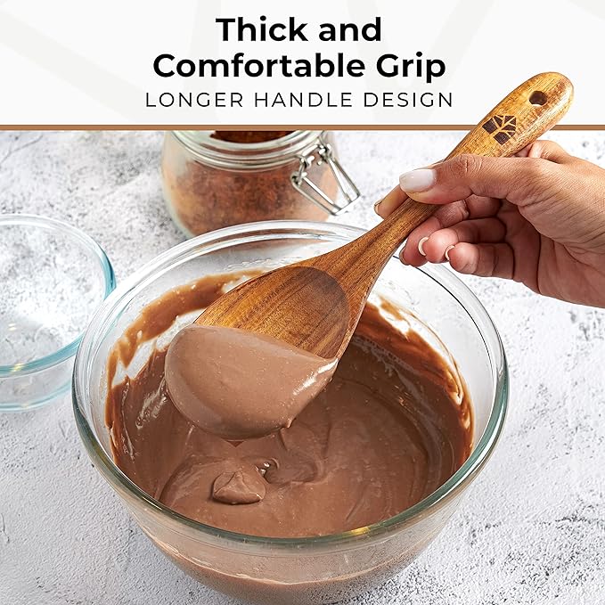 Wooden Spoons for Cooking – Wooden Kitchen Utensils Set, 6 Pcs Teak Wood Utensil Set – Comfortable Grip Non–Stick Wooden Cooking Utensils-Ruum Studio Home