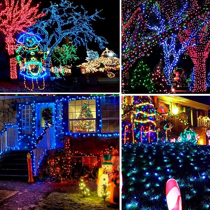 Dazzle Bright Christmas String Lights, Connectable Waterproof String Lights Green Wire with 8 Modes, Christmas Decorations for Indoor Yard Garden (Blue, 300 LED)-Ruum Studio Home