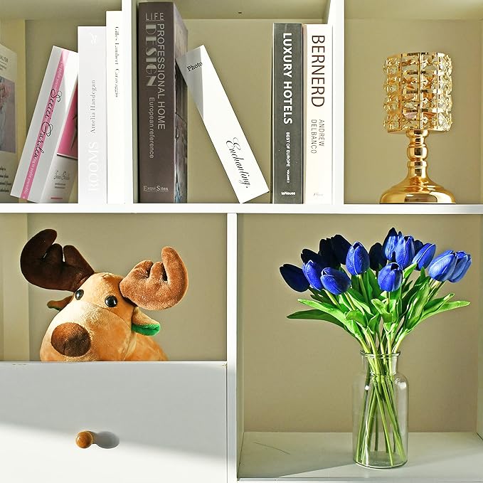 Mandy's Artificial Tulips 20 Stems Royal Blue PU Faux Flowers for Wedding Home Decor 13.5 Inch-Ruum Studio Home