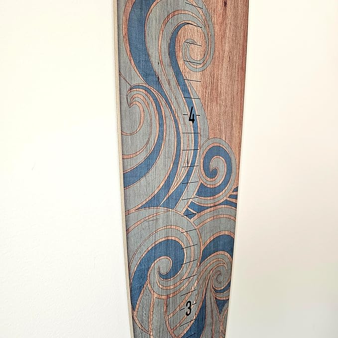 Wooden Surfboard Wall Decor Growth Chart - Surf Board Wall Decor for Kids Room, Wooden Growth Chart for Wall, Surfboard Wall Art, Surfboards for Decoration - Blue Wave (9.5"x 45")-Ruum Studio Home