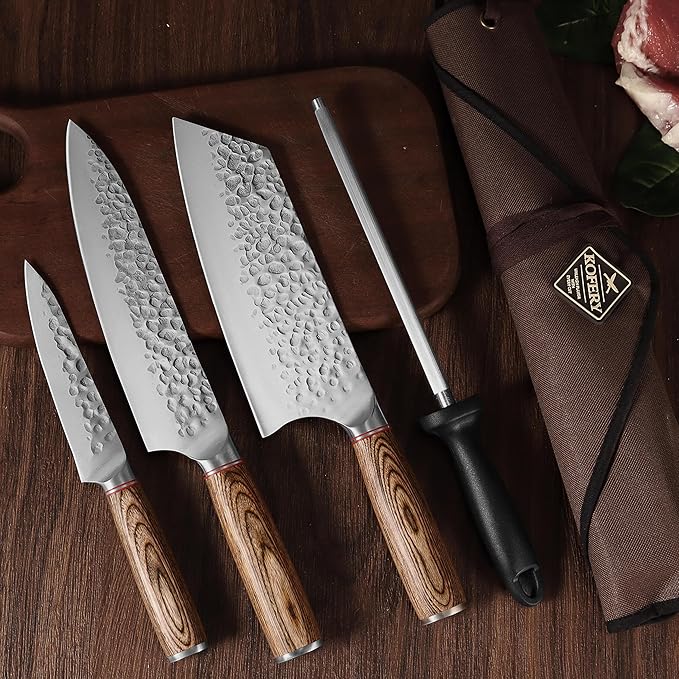 KOFERY 5PCS Chef and BBQ Knife Set with Roll Bag, High Carbon Stainless Steel Knives for Precise Cooking, Outdoor Meat Cutting(Include Sharpening Steel)-Ruum Studio Home