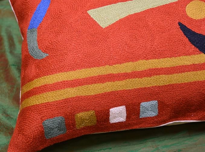 Lumbar Kandinsky Orange Abstract Pillow Cover Elements Modern Throw Pillowcase Chair Cushion Contemporary Pillowsham Accent Farmhouse Couch Hand Embroidered Wool Size 14x20-Ruum Studio Home