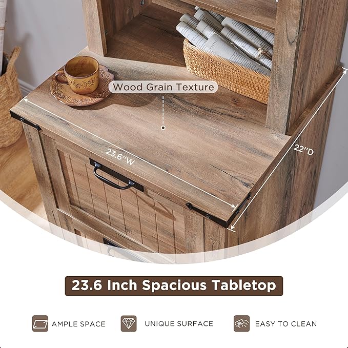 RedLemon Bookcase with 2 File Drawers, 72" Tall Farmhouse Bookshelf with Storage and Adjustable Shelves, 4 Tier Rustic Wood Bookshelf with Cabinet for Home Office, Living Room (Rustic Natural Oak)-Ruum Studio Home