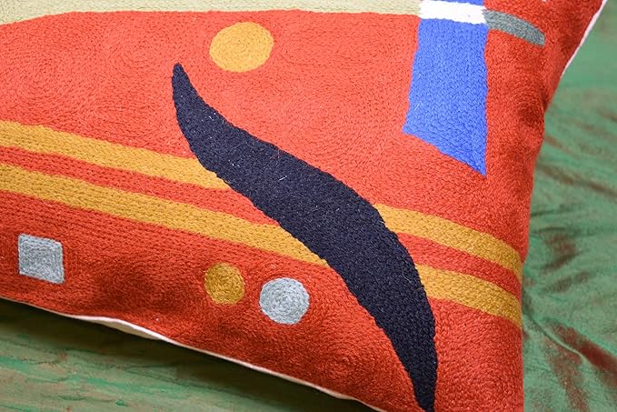 Lumbar Kandinsky Orange Abstract Pillow Cover Elements Modern Throw Pillowcase Chair Cushion Contemporary Pillowsham Accent Farmhouse Couch Hand Embroidered Wool Size 14x20-Ruum Studio Home