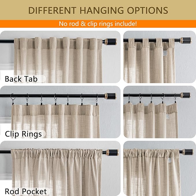 MYSKY HOME Boho Curtains Farmhouse Living Room Curtain Drapes, Light Filtering Semi Soft Cotton Blend Sheer Window Treatments for Sliding Glass Door Doorways, 100" x 90", Light Oatmeal, Set of 1-Ruum Studio Home