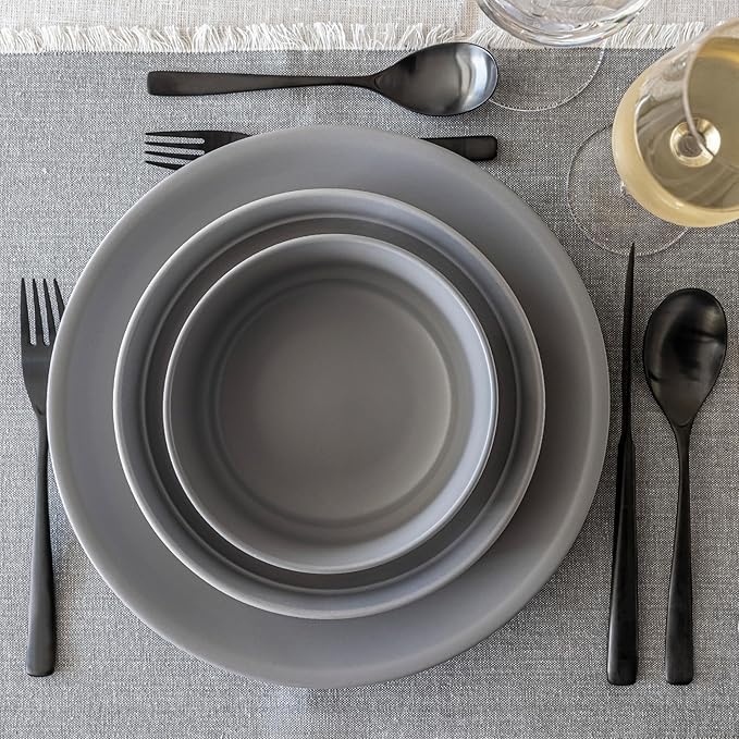 over&back 20pc Curved Flatware Cutlery Set - Comes with 4 Dinner Forks, 4 Salad Forks, 4 Dinner Knives, 4 Dinner Spoons, and 4 Teaspoons - 18/8 Stainless Steel - Dishwasher-Safe - Matte Black-Ruum Studio Home