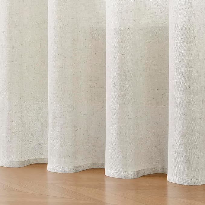 Joydeco Light Filtering Curtains 96 Inch Length for Bedroom, Linen Curtains 96 Inch Length 2 Panels Set for Living Room,White Semi Sheer Drapes 96 Inches Long with Rod Pockets-Ruum Studio Home
